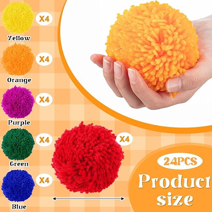 24 Pcs Kickballs Dodgeballs 4 Inches Soft Acrylic Yarn Dodgeballs Playground Balls Large Hand Ball Physical Education Equipment for Kids Adults Handball Outdoor Game Indoor Play, 6 Colors
