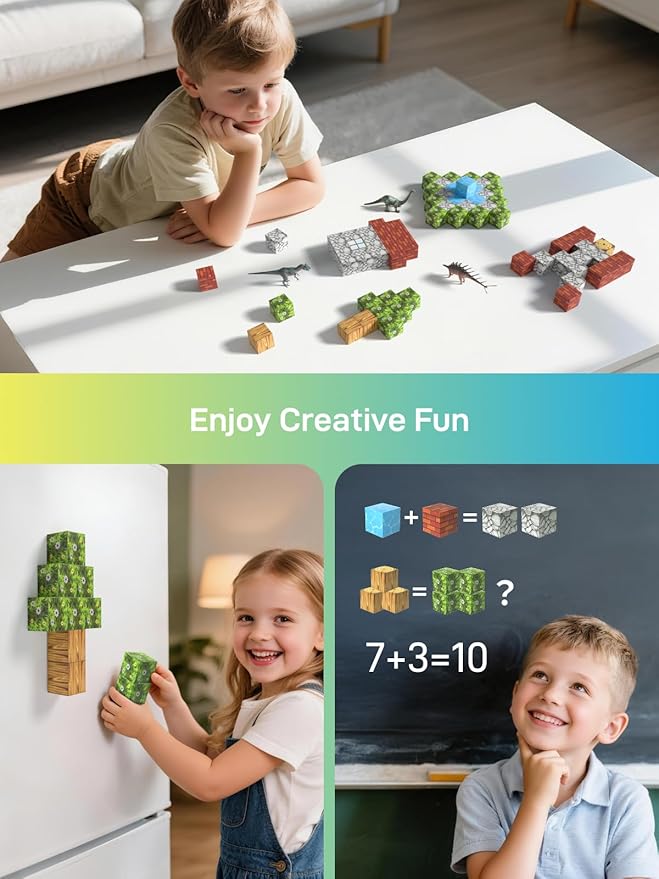 Magnetic Blocks 108PCS, Dinosaur Magnetic Building Blocks with 6 Dinosaur Figures, Magnetic Blocks for Kids Ages 3-5, 4-8, STEM Construction Toy