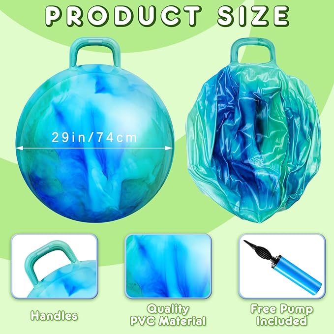 Lewtemi 2 Pcs 29 Inch Big Hopper Ball Jumping Hopping Inflatable Bouncing Ball with Handle and Air Pump for Adults Carnival Outdoor Sports Game(Blue Green Cloud, Blue Pink Cloud)