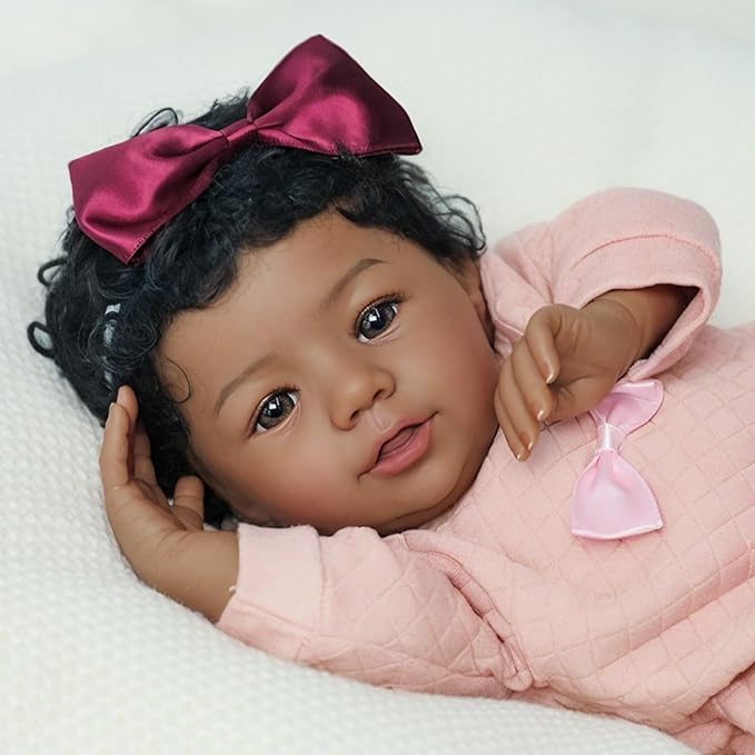 KSBD Realistic Reborn Baby Doll Black Girl – 18 Inch Lifelike African American Newborn, Real Life Handmade Soft Body with Accessories Gift Set for Kids 3+