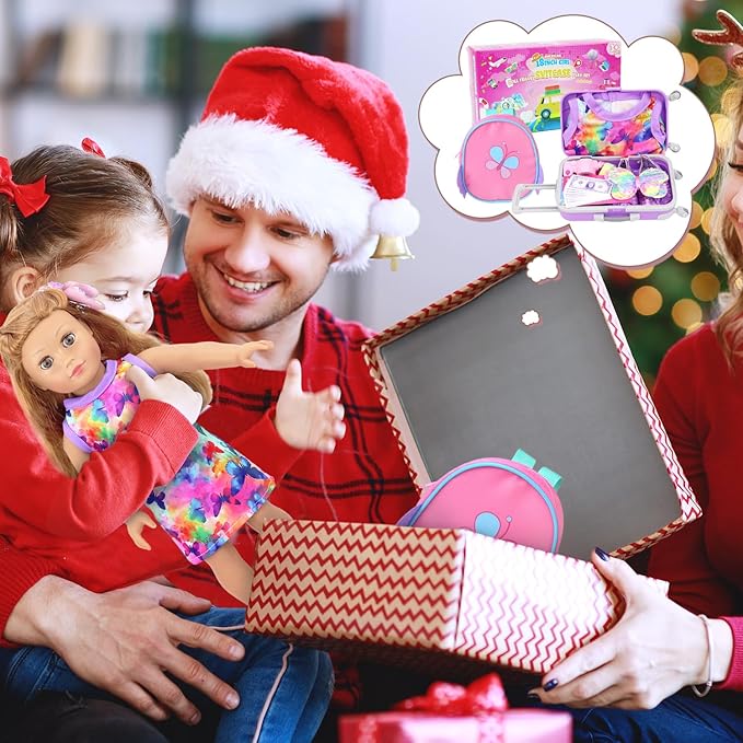 American Doll Clothes and Accessories 18 Inch Playset with Suitcase, Dresses, Shoes, Backpack and Other DIY Butterfly Stuff for Girl Gift Present for Children (NOT Include Doll)