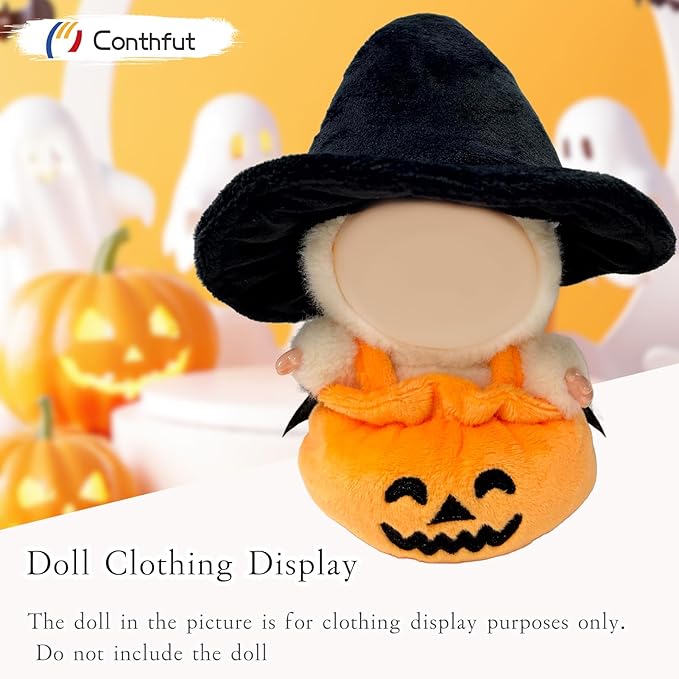 17cm Doll Clothes for Doll, Clothes for Dolls Outfit, Halloween Pumpkin Overalls Witch Hat for Dolls Accessories,Halloween Clothes Set for Doll (No Doll)(Black Hat Pumpkin Clothes)