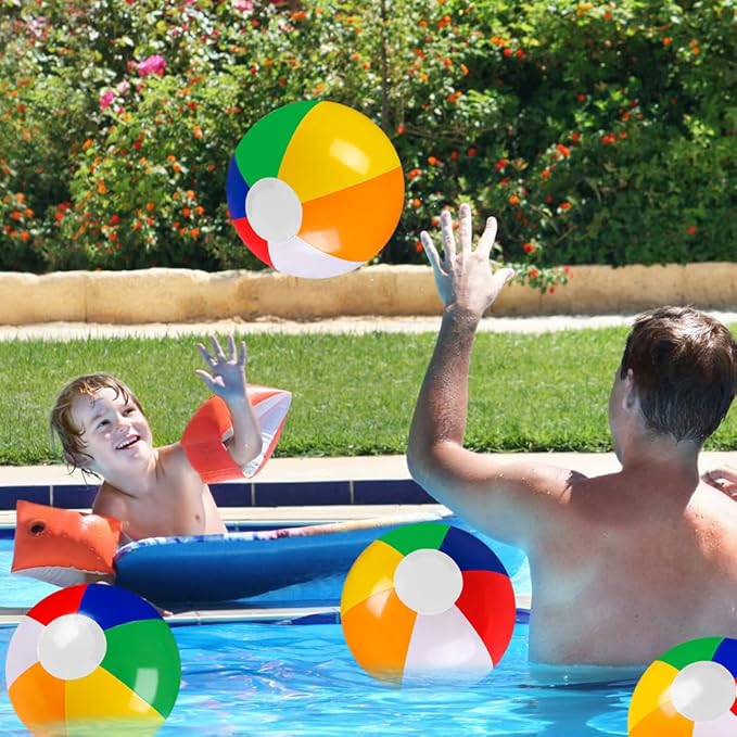 16 Pack 12" Summer Inflatable Beach Balls Bulk Rainbow Swimming Pool Water Games Toys for Kids Summer Party Supplies Decorations