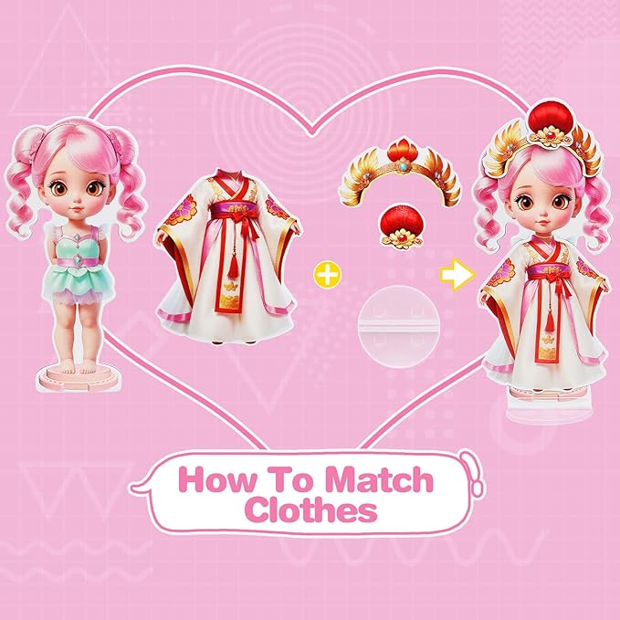 PainZieteg Magnetic Dress Up Dolls,Paper Dolls for Girls Ages 4-10,DIY Princess Magnetic Dress-Up Doll Pretend Play Set, Great for Girl Birthday (Liz)