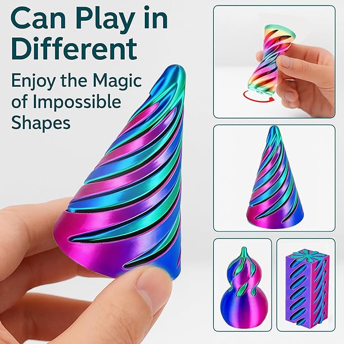 6 Packs Impossible Cone,Spiral Cone Fidget Toy Impossible Pyramid Passthrough Toy,3D Printed Spiral Cone Fidget Toy,Mini Vortex Thread Illusion Desktop Deco Souvenir Gift for Anxiety Relaxing