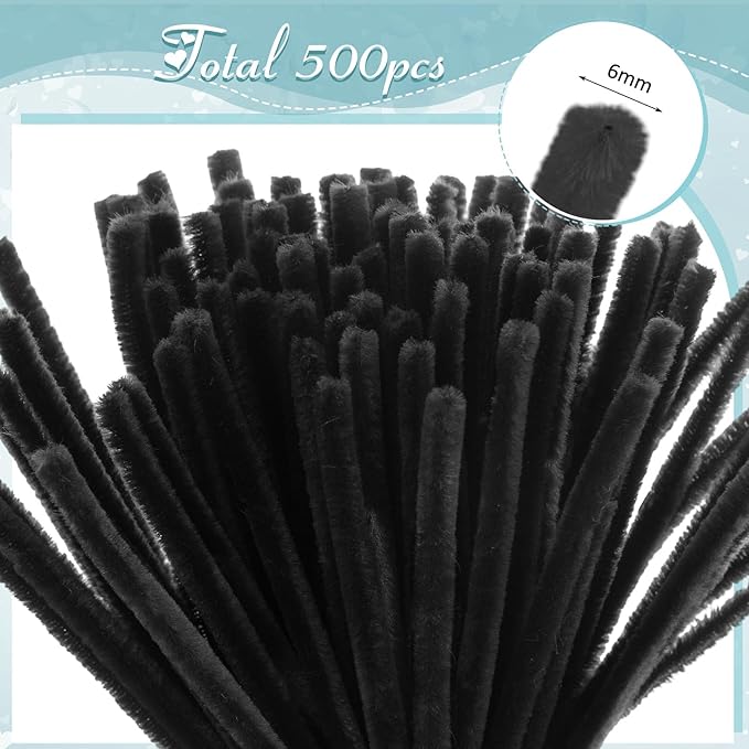 Peryiter 500 Pieces Pipe Cleaners Chenille Stems for Flowers Craft Supplies Bulk Fluffy Fuzzy Sticks for DIY Art Projects Creative Gift Wrapping Party Decorations(Dark Gothic,12 Inch)
