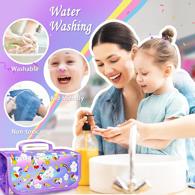 56 PCS Washable Scented Markers with Glitter Pencil Case, Unicorn Arts and Crafts for kids 4-6-8 Kids Coloring Drawing Kits for 4-8 Years Old Girls Xmas Gifts Stocking Stuffers (Purple, Purple)