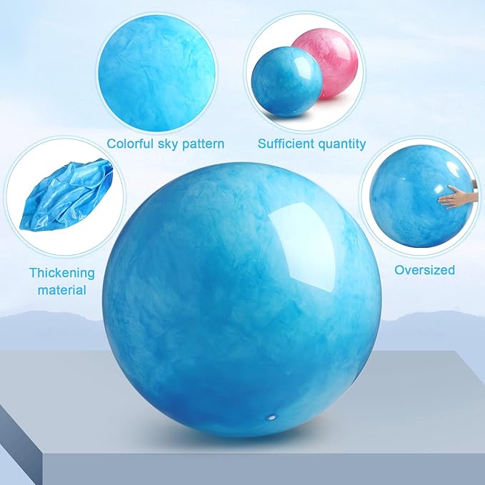 Jadive 2 Pcs 24 Inch Marbleized Bouncy Balls Giant Bouncing Balls Large Size Playground Huge Ball Rubber Sensory with Air Pump for Kids Beach Play Toys Indoor Outdoor Activities, Red, Blue