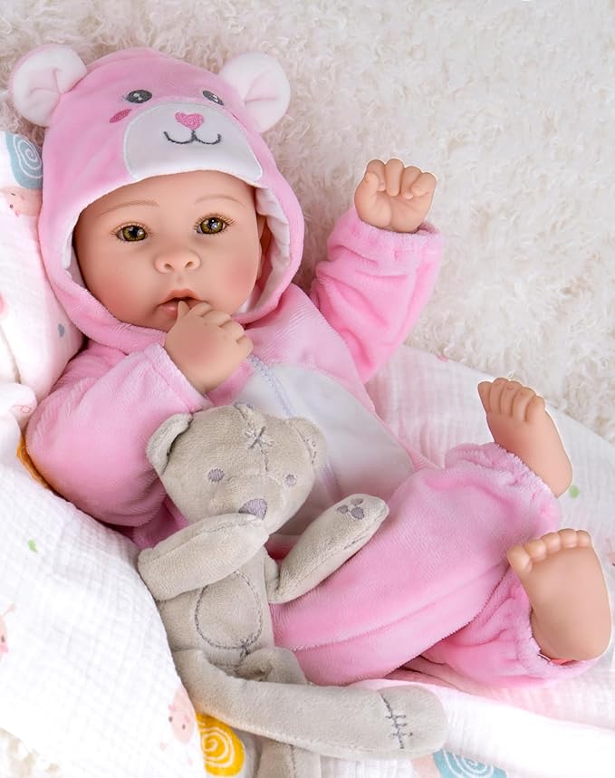 Aori Baby Dolls Realistic, 17-inch Lifelike Soft Body Baby Girl That Look Real with Feeding Kit Included, Ideal Gift for Kids, Birthday, Pretend Play