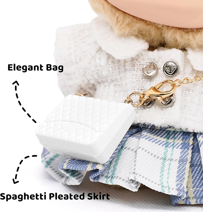 Clothes for 17cm Dolls, Luxury Chic Style Set High-End Fashion Outfit with Premium Dolls Accessories for Play & Display - Including Bag (White)