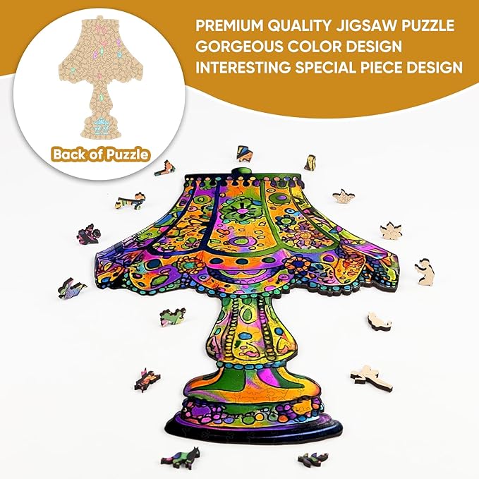 Mys Aurora Puzzles for Adults 500 Pieces, Colorful Desk Lamp Jigsaw Puzzles, Unique Shape Vintage Wooden Puzzles for Adults and Kids, Fun Challenge Family Puzzle Game, 18.1 x 26.6 Inches