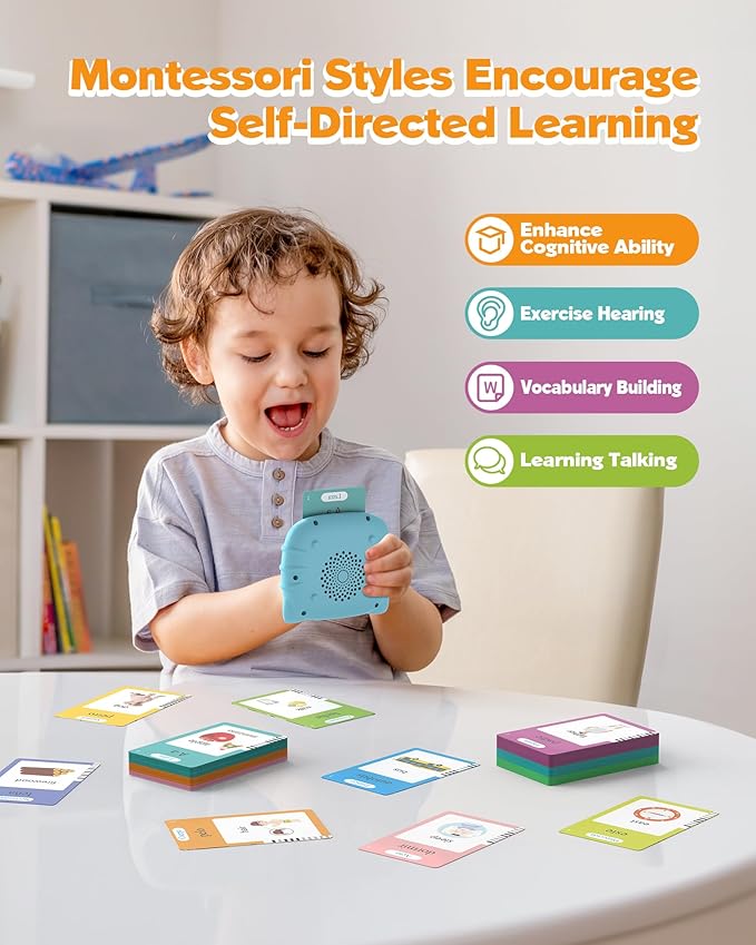 Airbition Bilingual Spanish and English Talking Flash Cards for Ages 2+, Pocket Speech Therapy Tools with 510 Words, Montessori Language Learning Aids, Children's Sensory Learning Kit