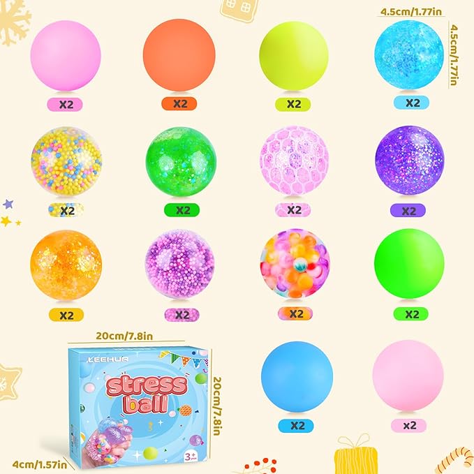 Squishy Stress Balls, Squishies for Kids Adults Anxiety Stress Relief Toys, Squeeze Balls Bulk Fidget Toys for Party Favors, Birthday Gift, Goodie Bag Stuffers