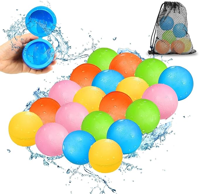Reusable Water Balloons - 20PCS Quick Fill Water Balls Toys For Toddler Age 4-8 - Refillable Self-Sealing Water Splash Bomb For Summer Party Pool Outdoor Beach Toys for kids Age 8-12