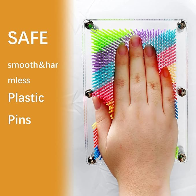 3D Pin Art Board Sculpture, Rainbow Sensory Gift Size 3.75 X 5, Plastic Desk Creativity for Kids, Adults, Home, Office Decoration, Multicolor (Small)