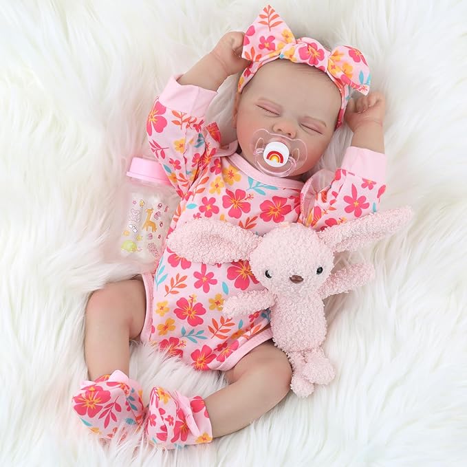 WOOROY Realistic Reborn Baby Dolls Girl - 18-Inch Real Baby Feeling Lifelike Sleeping Newborn Baby Doll Full Body Vinyl Real Life Baby Dolls with Toy Gift Accessories for Kids Age 3+