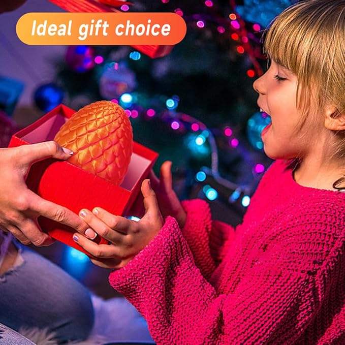 12 in 3D Printed Dragon Egg - Easter Basket Essentials Stuffers, Prefilled Easter Egg Filled with Toy for Kid Boys, Crystal Articulated Dragon Fidget Toys (Laser Red)