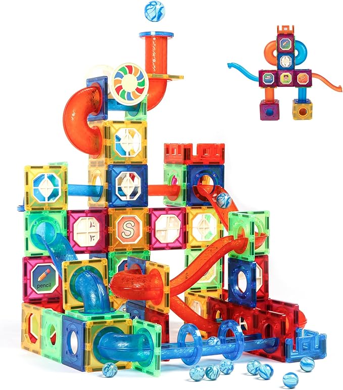 MAGBLOCK 176pcs Magnetic Tiles Marble Run Set with Ball Run Race Track for Ages 8+, Magnetic Building Blocks Magnet Game, Stem Educational Gifts Kids Toys for Girls & Boys Promoting Focus