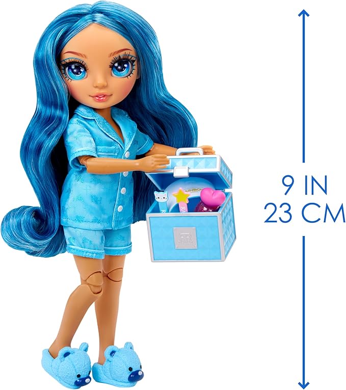 Rainbow High Jr High PJ Party - Skyler, Blue 9" Posable Fashion Doll with Soft Onesie, Slippers, Fun Play Accessories, Great Toy Gift for Girls Kids Ages 4-12 Years