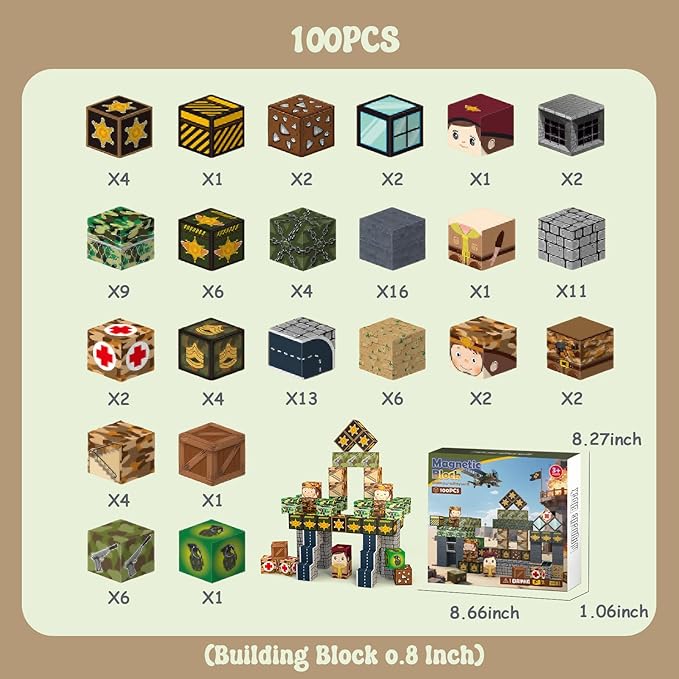 100PCS Magnetic Blocks,Magnetic Building Blocks,Magnet Cubes for Kids Toys,Sensory STEM Building Toys for 3-5 4-6 5-7 6-8 Year Old,Travel Outdoor Kids Games Boys Girls Birthday Gifts (0.8-inch blocks)