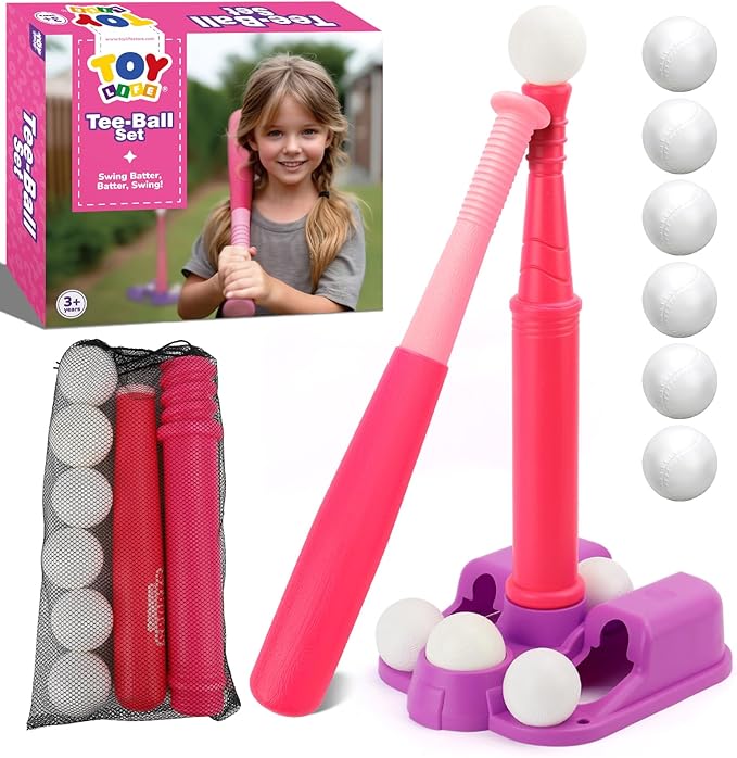 TOY Life T Ball Set for Kids 3-5 5-8, Toddler Baseball Set for Girls, T Ball Stand Sets, Tball Bating Tee Outdoor Indoor Toys for Toddler Girls