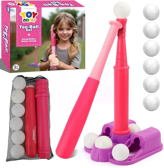 TOY Life T Ball Set for Kids 3-5 5-8, Toddler Baseball Set for Girls, T Ball Stand Sets, Tball Bating Tee Outdoor Indoor Toys for Toddler Girls
