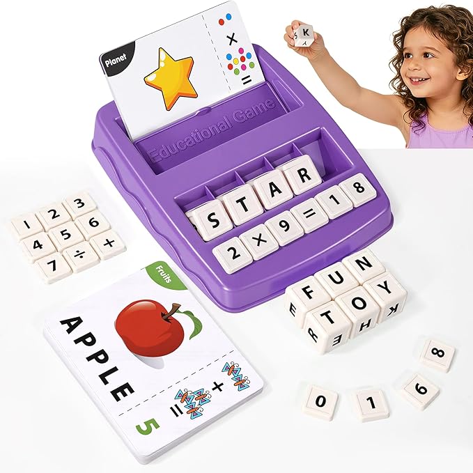 Educational & Learning Toys for Kids, 3-8 Years Old Matching Games with Letter & Math Flash Cards, Christmas Birthday Gifts for Preschool Boys Girls Grandkids - Purple