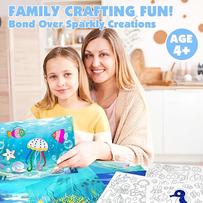 AJAZPER Foil Crafts for Kids, Arts Kit for Kids, Art & Craft Supplies Kits, DIY Creative Activity Travel Toy Gift, Ideal Birthday Christmas Party Favor Gifts for Girls Boys Ages 4+ (Blue)