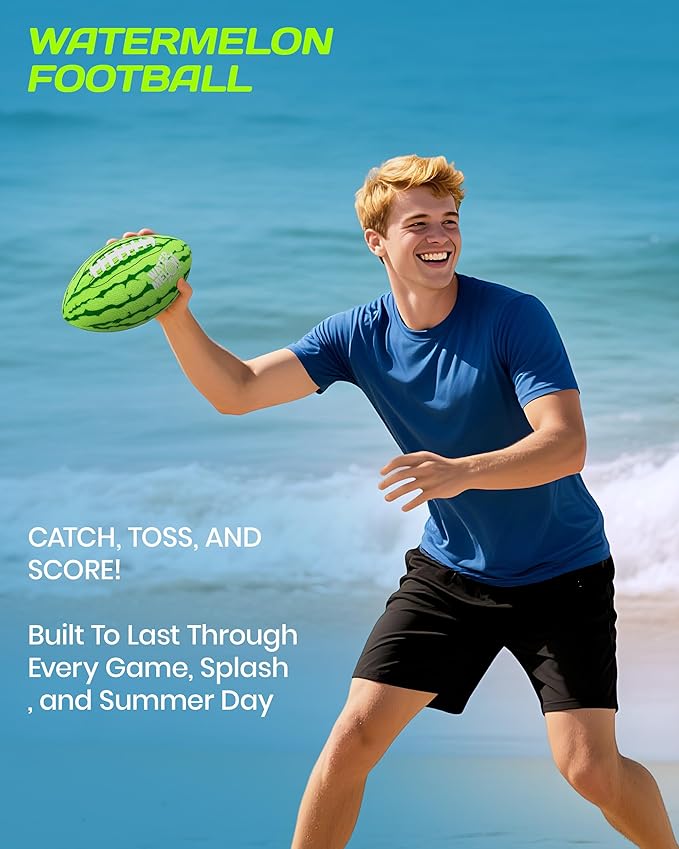 Watermelon Ball Pool Water Beach Football (9 Inch) - Durable Waterproof Football Gifts with Strong Grip for Pool, Beach, Lake & Outdoor Play, Sports Birthday Gift Ideas for Boys Ages 8 9 10 11 12