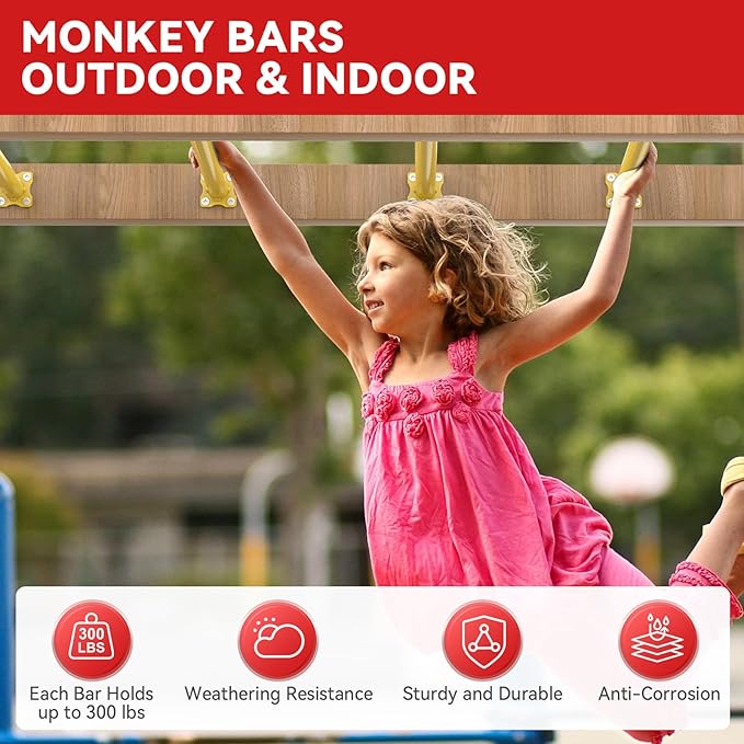 16.5 Inch Monkey Bars Kit Playground Ladder Rungs for Backyard Indoor Outdoor Kids Metal Monkey Bars Swing Set Playset Accessories (Yellow, 12 Pcs)