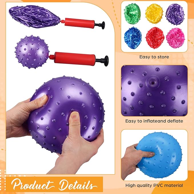 Bouncy Spiky Sensory Ball - Inflatable Massage Stress Fidget Toy Playground Balls for School Party Favors Outdoor Indoor