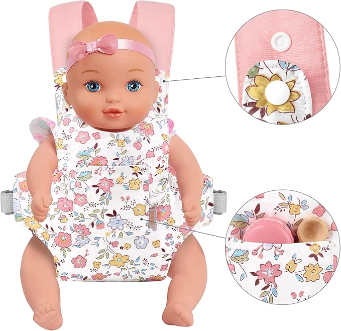 GAGAKU Baby Doll Carrier Doll Accessory Carrier Stuffed Animal Carrier with Adjustable Straps for Kids – Pink - Peach Blossom