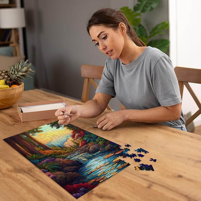 Puzzles for Adults 500 Pieces, Stained Glass Jigsaw Puzzles 500 Pieces - Forest of Wonder, Landscape Impossible Puzzle, Finished Size 20.47 * 14.96”, with 1:1 Poster, Letter on The Back