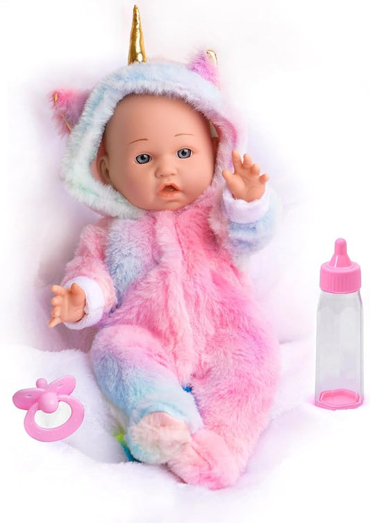 12 Inch Baby Dolls with Unicorn Clothes In Gift Box, With Doll Accessories Unicorn Onesie Clothes Feeding Bottle Pacifier Blanket, Play Set Toy for 3 4 5 6 Years Toddlers, Christmas Birthday Ideal