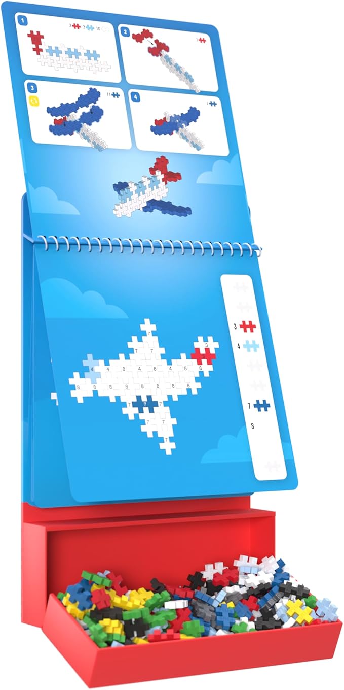 Plus Plus Puzzle By Number Activity Pad, Kids Travel Activities, Interlocking Mini Building Blocks, 3D Puzzle Stem Toy for Kids - Transportation
