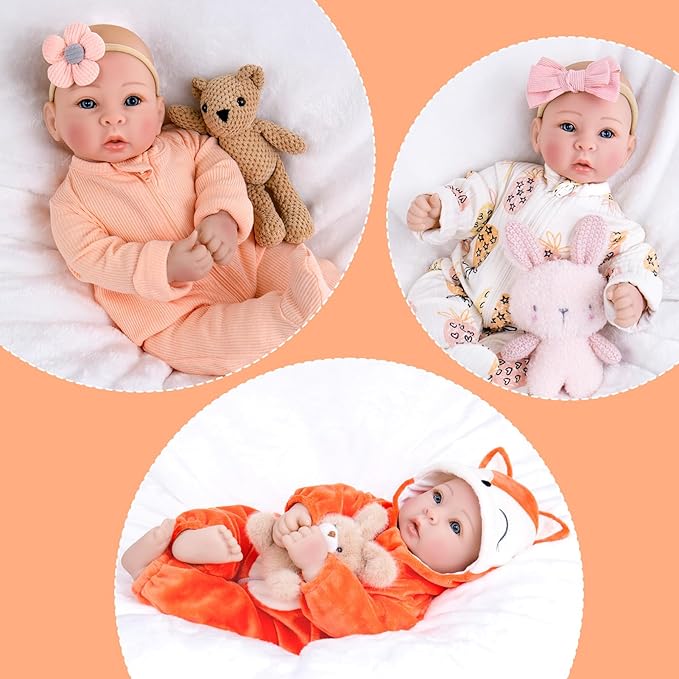 Aori Baby Dolls Lifelike 17 Inches - Realistic Baby Girl Doll Set with Feeding Toy Kit That Look Real, Nice Companion Gift Set for Kids, Grand-Parents, Collection