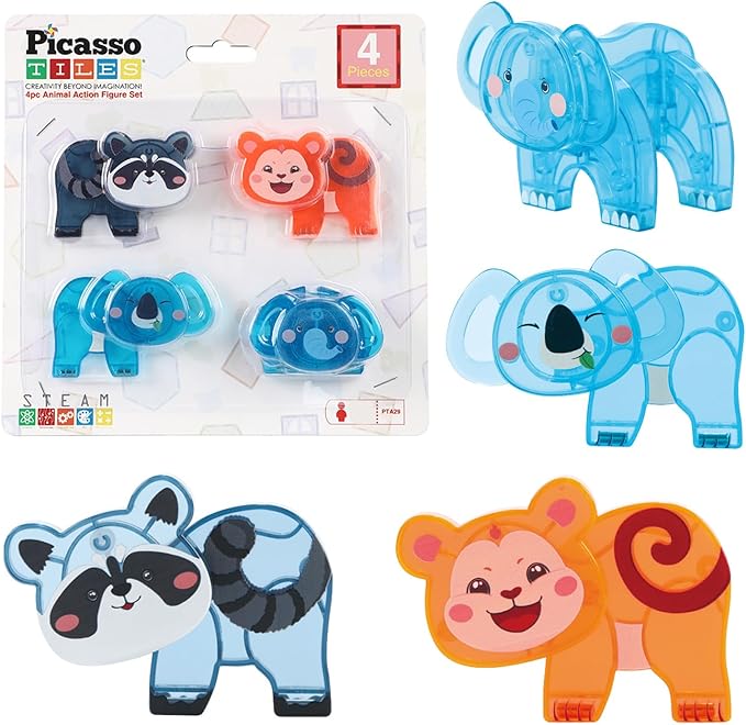 PicassoTiles Magnet Tile Animal Friends Action Figure Playset Mix or Match Figurine Wildlife Character Toy STEM Learning Construction Building Magnetic Tiles Educational Pretend Play Kit Ages 3+ PTA29