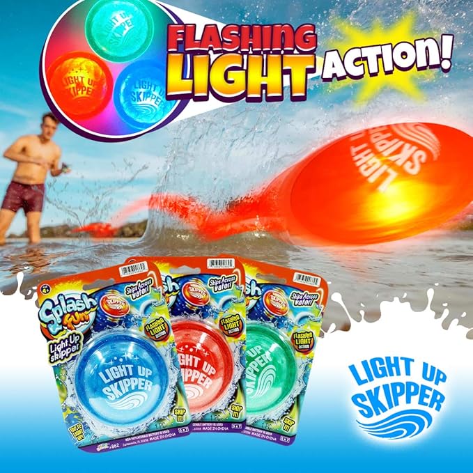JA-RU Light Up Water Skipper Disc (3 Discs) – Water Skipping Toy for Kids, Pool & Travel Beach Toys for Summer Outdoor Play, Party Favors & Easter Basket Stuffers – 862-3p