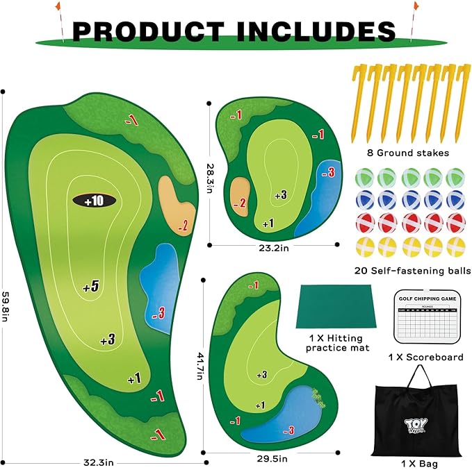 TOY Life Chipping Golf Game Mat Indoor Outdoor Games for Adults and Family Kids Outdoor Play Equipment Stick Chip Game Indoor Golf Set Backyard Games Outdoor Toys for Kids