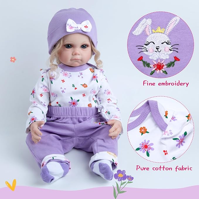 Reborn Baby Doll Clothes 4 Pieces 20-22 Inch Reborn Newborn Baby Doll Purple Clothes Sets 22 Inch Doll Clothing Accessories