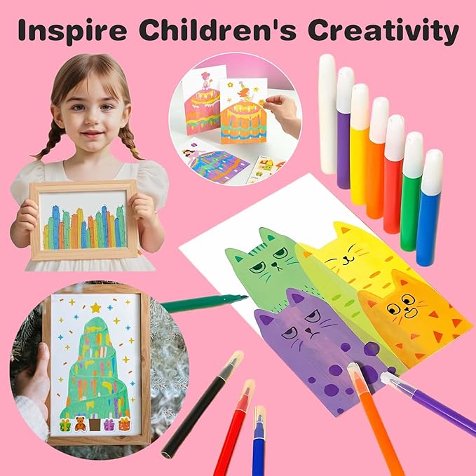LEERYOUQU Squeegee Art Craft Kit, Creative Painting Kit for Kids, Rainbow Scratch Paper Art Set Notebooks, Magic Dot Scratch Painting Party DIY Gifts for Girls and Boys