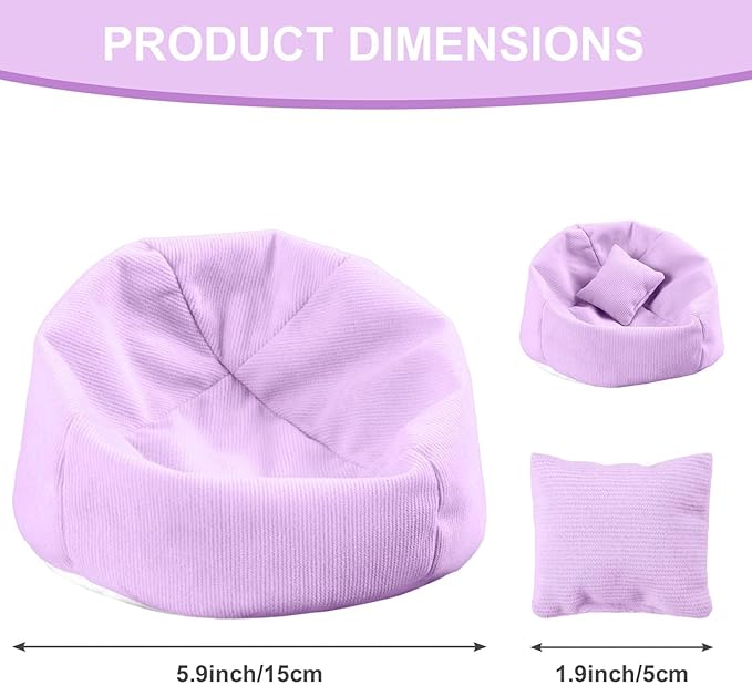 Doll Car Seat Compatible with Labubu, Handmade Bean Bag Chair for 5.9-6.7 inch Doll, Anti-Slip Bottom, Cute Doll Accessories for Display, Fans&Collectors Gifts, Durable Corduroy Fabric (Light Purple)