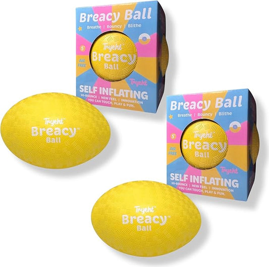 Self Inflating Ball 5", Rubber New Feel Breacy Ball, Hi Bouncy, Never Need Pump, Neon Yellow, Playground, Handball, Dodgeballs, Picnic and School Play in and Outdoor