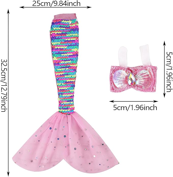 Unicorn Element 5 Pcs 11.5 Inch Girl Doll Mermaid Tail Clothes and Accessories (Dolls are Not Included) - Mermaid Tail Summer Dress, Swimsuit, Bikini