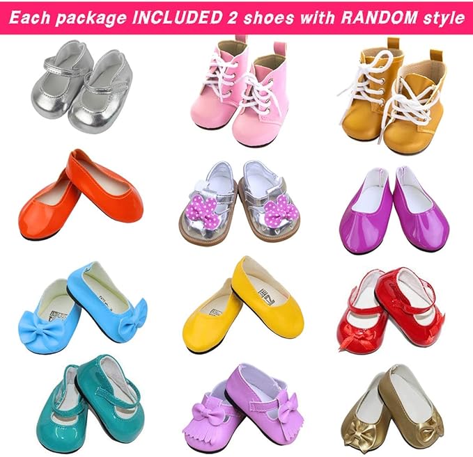 ZITA ELEMENT 11 Pcs American Doll Clothes Dress and Accessories for 18 inch Doll - 5 Sets Outfits + 2 Pairs Random Style Shoes