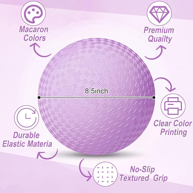 6 Pcs Macaron Playground Balls 8. 5 Inch Pastel Color Rubber Bouncy Balls for Kids Inflatable Colored Dodgeball Kickball Handball for School Backyard Beach Indoor Outdoor Games (Purple)