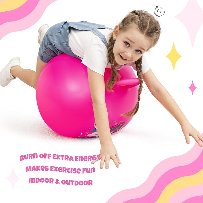 ZOOJOY Hopper Ball 2 Pack, 18 in Bouncy Ball with Handle for Kids, Unicorn & Dinosaur Girls Boys Toys Indoor Outdoor, Best Easter Basket Stuffers Gifts for 3 4 5 6 7 8 Yr Old Active Play Toys