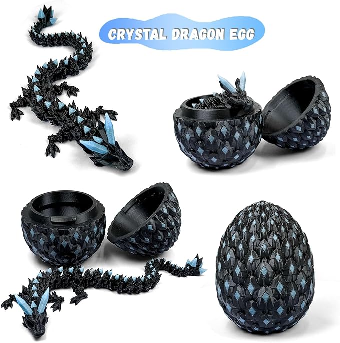 3D Printed Dragon Egg,Dragon Eggs Glow in with Dragon Inside Dark Articulated Animals Fidget Toy,Home Office Decor Executive Desk Toys for Autism/ADHD (Luminous Blue)