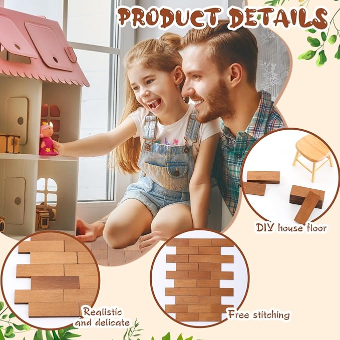 Sintuff 200 Pcs Miniature Dollhouse Flooring Mini Wooden Dollhouse Floor Boards 1 12 Scale Doll House Accessories Geometric Bamboo Doll House Furniture Wood Floor Board for Model Decor(Pale Brown)