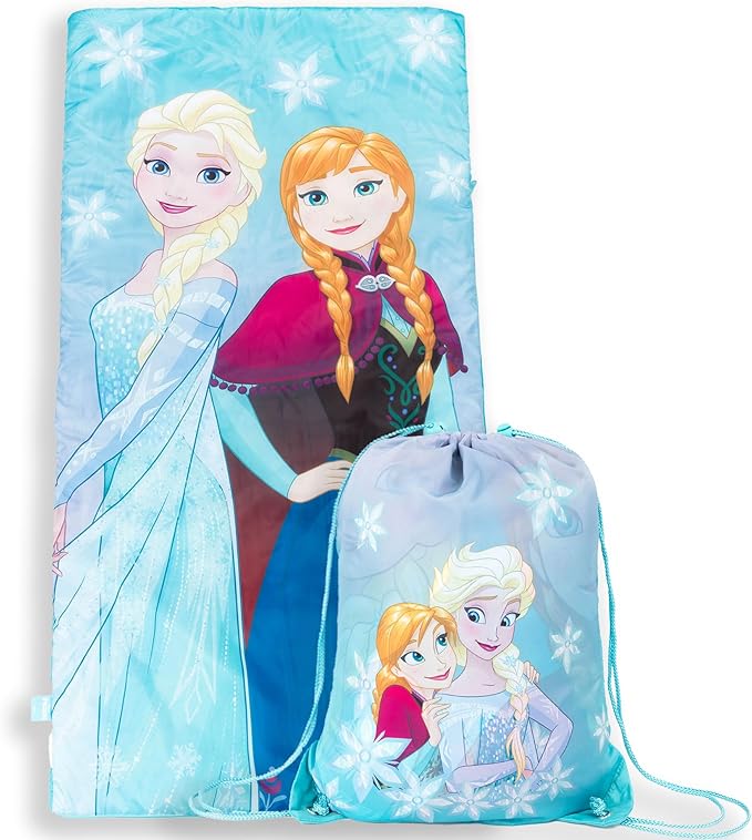 Jay Franco Disney Frozen Sparkle Slumber Sack - Cozy & Warm Kids Lightweight Slumber Bag/Sleeping Bag - Featuring Anna and Elsa (Official Disney Product)